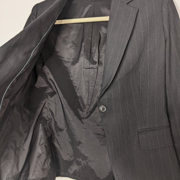 Elie Tahari Pin Stripe Button Front Blazer Grey - Picture 10 of 11